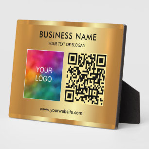 Your Custom Text Logo QR Code Faux Gold Template Plaque