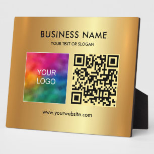 Your Custom Text Logo QR Code Glamorous Faux Gold Plaque