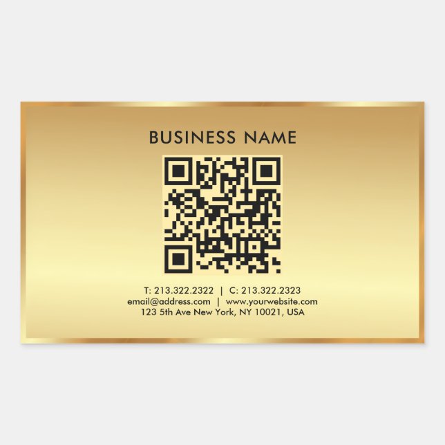 Your Custom Text Logo QR Code Template Gold Rectangular Sticker (Front)