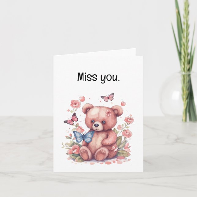 Your Custom Text - “Miss You” Butterfly Bear Card (Front)