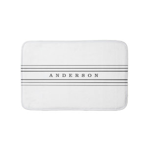 Your Custom Text & Modern Stripes   Black & White Bath Mat