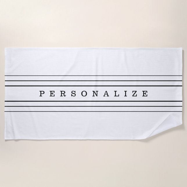 Your Custom Text & Modern Stripes | Black & White Beach Towel (Front)