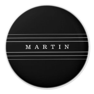 Your Custom Text & Modern Stripes   Black & White Ceramic Knob