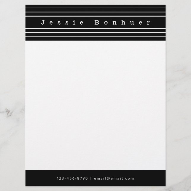 Your Custom Text & Modern Stripes | Black & White Custom Letterhead (Front)