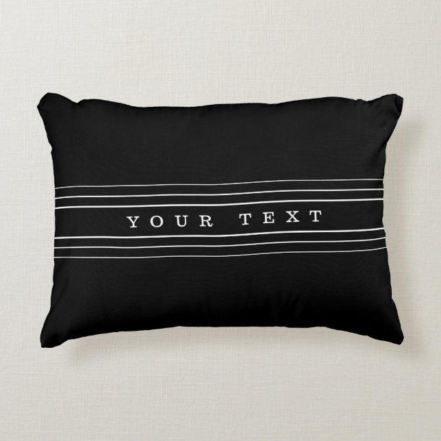 Your Custom Text & Modern Stripes | Black & White Decorative Cushion (Front)