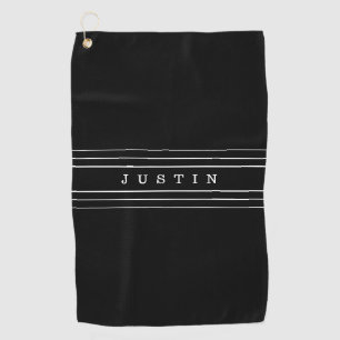 Your Custom Text & Modern Stripes Black & White Golf Towel