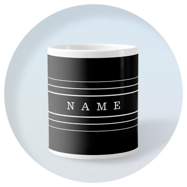 Your Custom Text & Modern Stripes | Black & White Large Coffee Mug (Creator Uploaded)