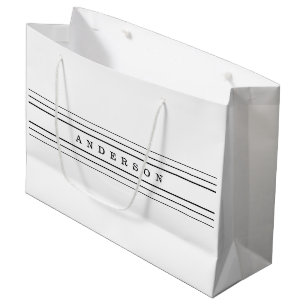 Your Custom Text & Modern Stripes Black & White Large Gift Bag