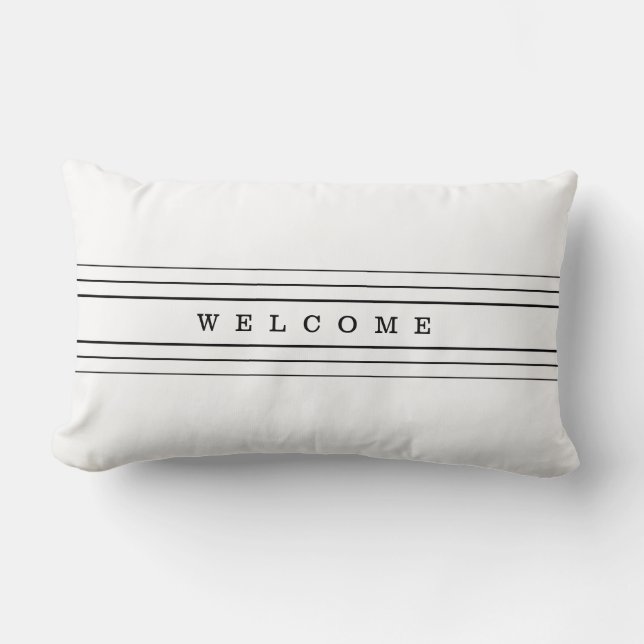 Your Custom Text & Modern Stripes | Black & White Lumbar Cushion (Front)
