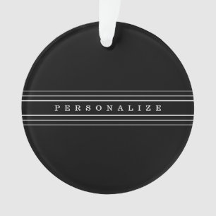 Your Custom Text & Modern Stripes   Black & White Ornament