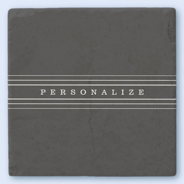 Your Custom Text & Modern Stripes | Black & White Stone Coaster (Creator Uploaded)