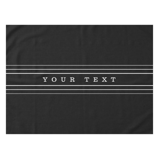 Your Custom Text & Modern Stripes | Black & White Tablecloth (Front (Horizontal))