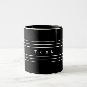 Your Custom Text & Modern Stripes Black & White Two-Tone Coffee Mug