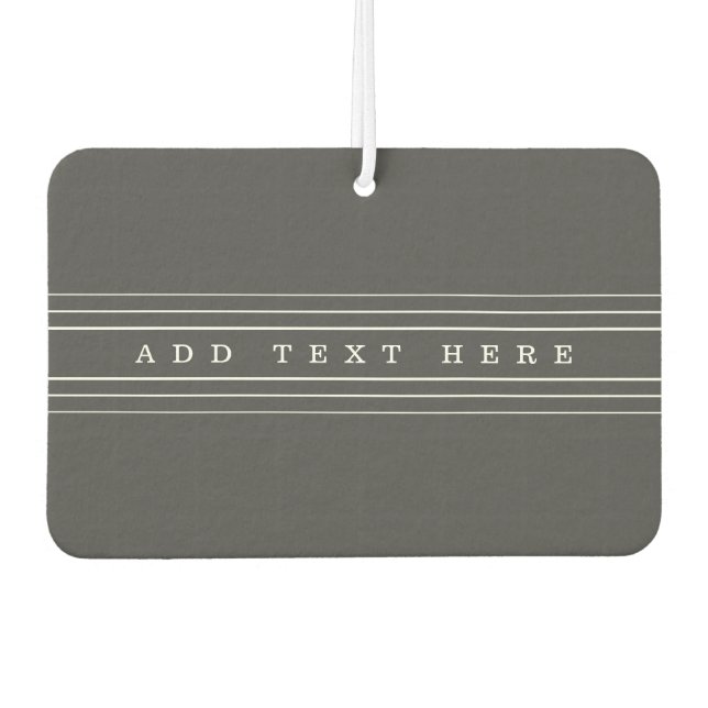 Your Custom Text & Modern Stripes | Grey & White Car Air Freshener (Front)