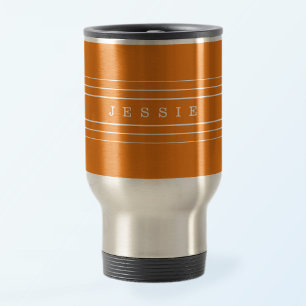 Your Custom Text & Modern Stripes   Orange Travel Mug