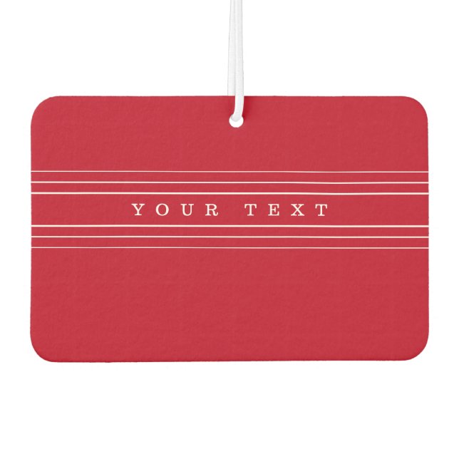 Your Custom Text & Modern Stripes | Red & White Car Air Freshener (Front)