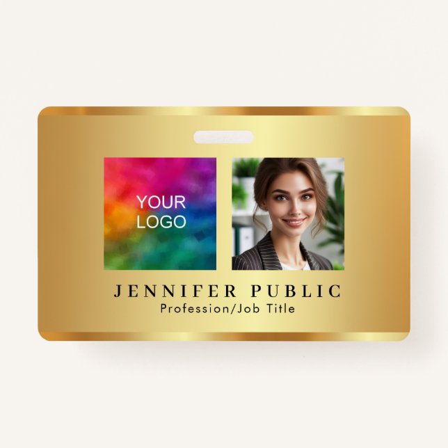Your Custom Text Photo Company Logo Name Gold ID Badge (Front)