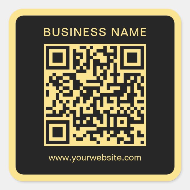 Your Custom Text QR Code Black & Gold Scannable Square Sticker (Front)