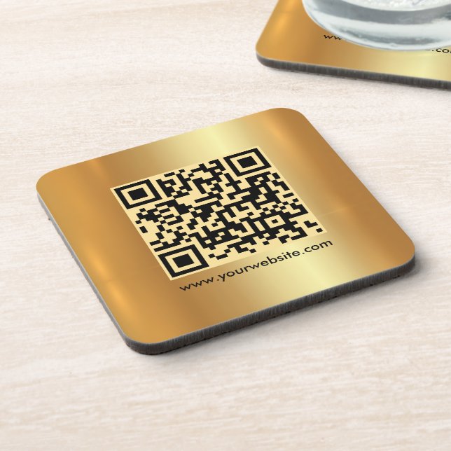 Your Custom Text QR Code Template Gold Square Coaster (Left Side)