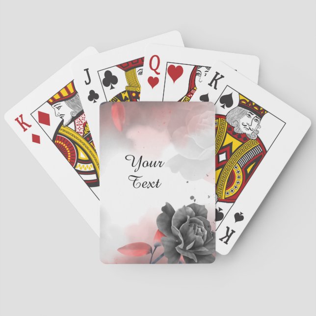 Your Custom Text - Rose on Red Personalised Playing Cards (Back)