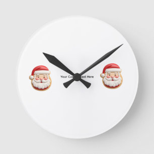 Your Custom Text Santa Cookie Christmas Round Clock