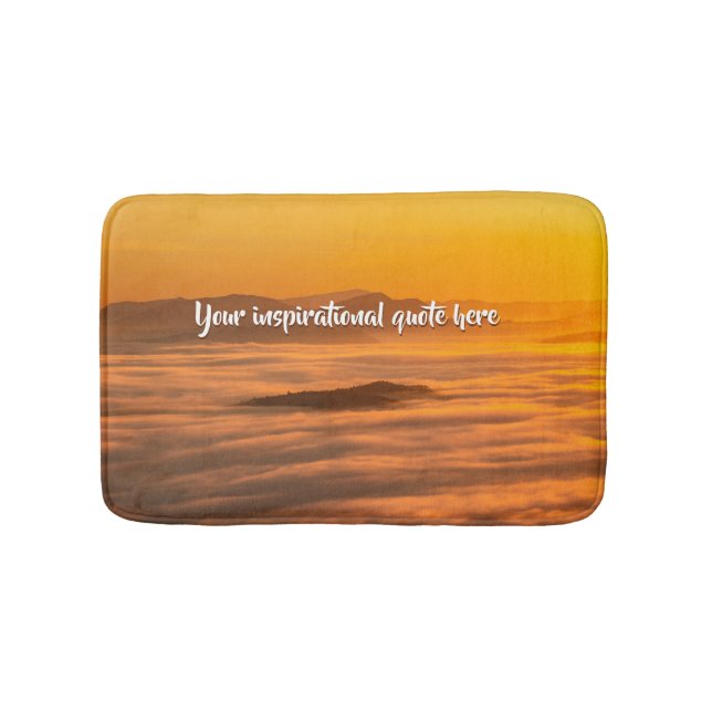 Your custom text sunrise above foggy landscape bath mat (Front)