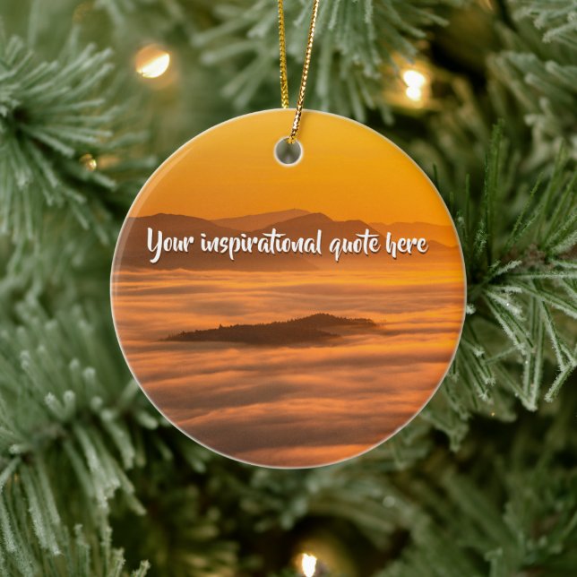 Your custom text sunrise above foggy landscape ceramic tree decoration (Tree)