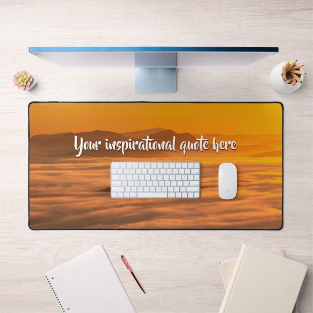 Your custom text sunrise above foggy landscape desk mat (Office 1)