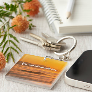 Your custom text sunrise above foggy landscape key ring