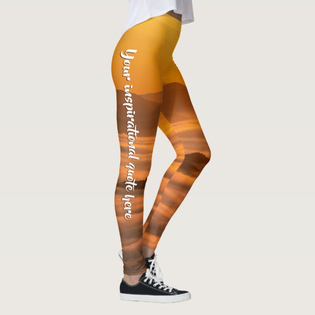 Your custom text sunrise above foggy landscape leggings (Right)