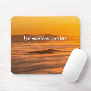 Your custom text sunrise above foggy landscape mouse mat