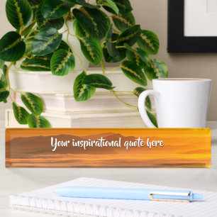 Your custom text sunrise above foggy landscape nameplate