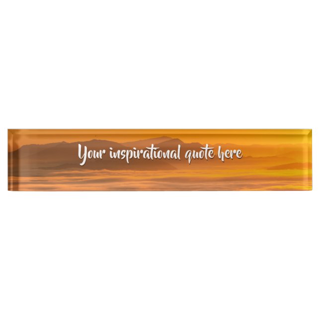 Your custom text sunrise above foggy landscape nameplate (Front)