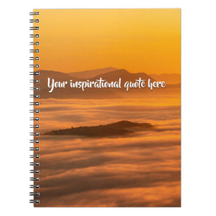 Your custom text sunrise above foggy landscape notebook