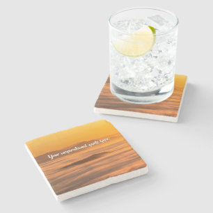 Your custom text sunrise above foggy landscape stone coaster