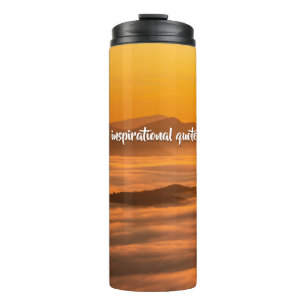 Your custom text sunrise above foggy landscape thermal tumbler