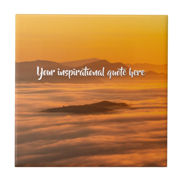 Your custom text sunrise above foggy landscape tile (Front)