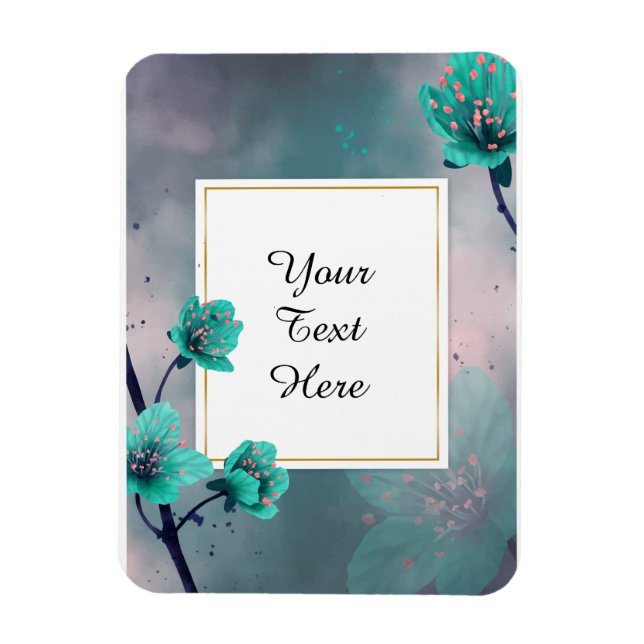Your Custom Text - Teal Flowers Personalised Magnet (Vertical)
