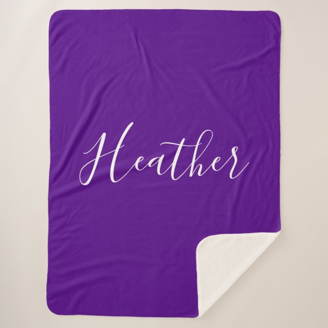 Your Custom White Script on Purple Sherpa Blanket (Front)