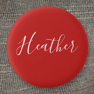 Your Custom White Script on Red 3 Cm Round Badge
