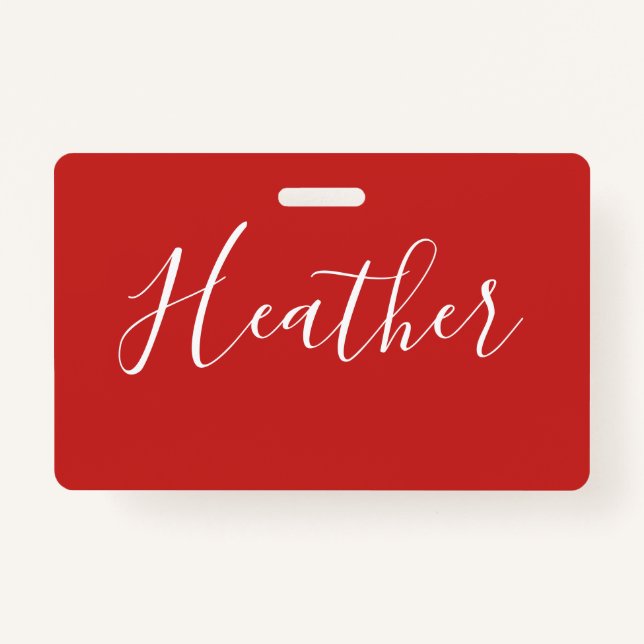 Your Custom White Script on Red ID Badge (Front)