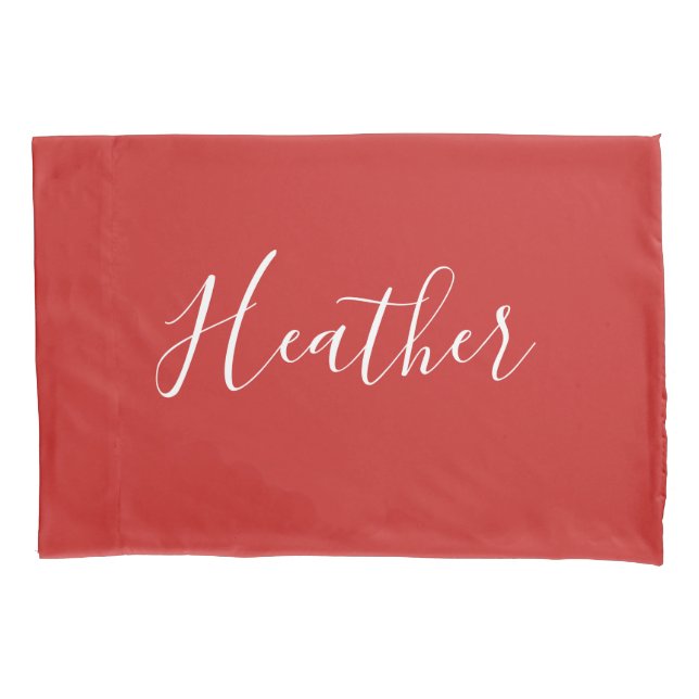 Your Custom White Script on Red Pillowcase (Front)