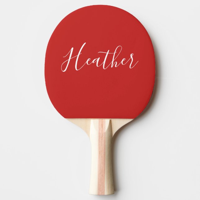 Your Custom White Script on Red Ping Pong Paddle (Front)