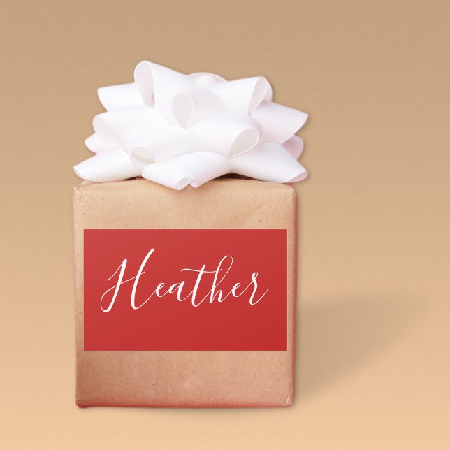 Your Custom White Script on Red Rectangular Sticker (Creator Uploaded)