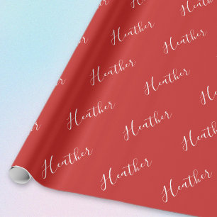 Your Custom White Script on Red Wrapping Paper