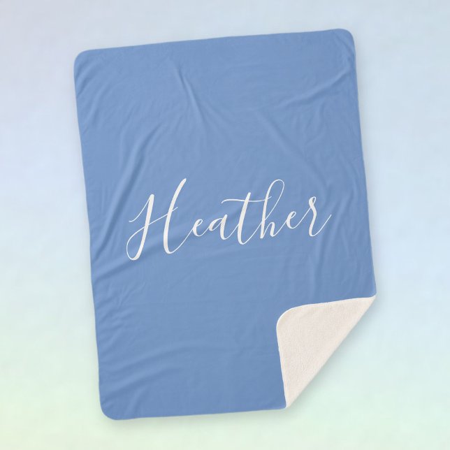 Your Custom White Script on Soft Blue Sherpa Blanket (Creator Uploaded)