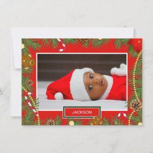 Your Cute Baby Photo Red Frame Christmas Card