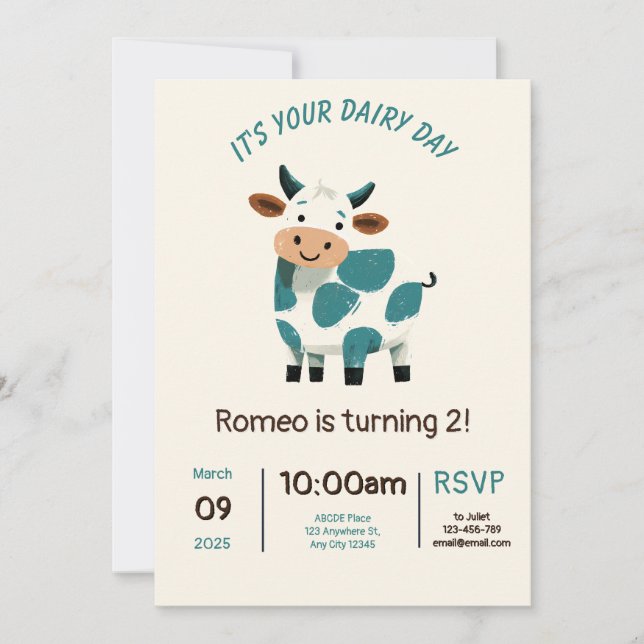 Your Dairy Day Birthday Invitation Card (Front)