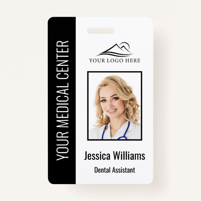 Your Dentist Office Logo Employee Photo ID Black ID Badge (Front)