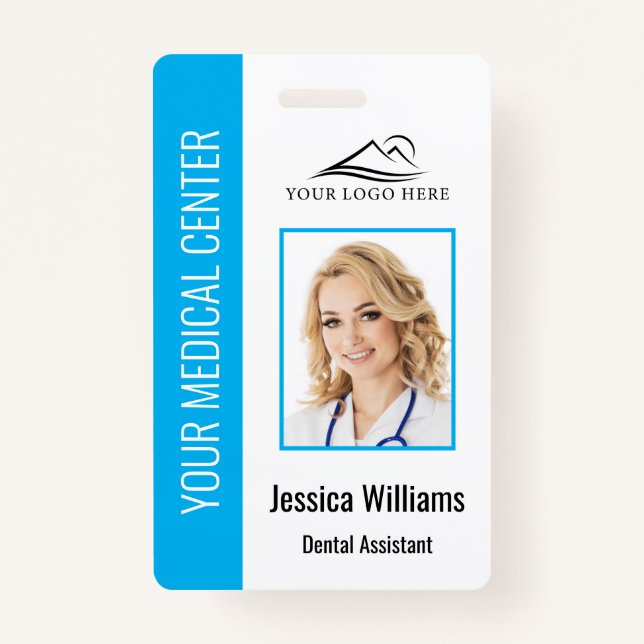 Your Dentist Office Logo Employee Photo ID Blue ID Badge (Front)